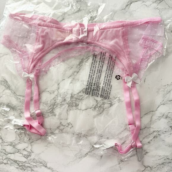 Scarlett Gasque Sheer Pink Polka Dot Suspender Garter Belt women’s size medium - Picture 8 of 8